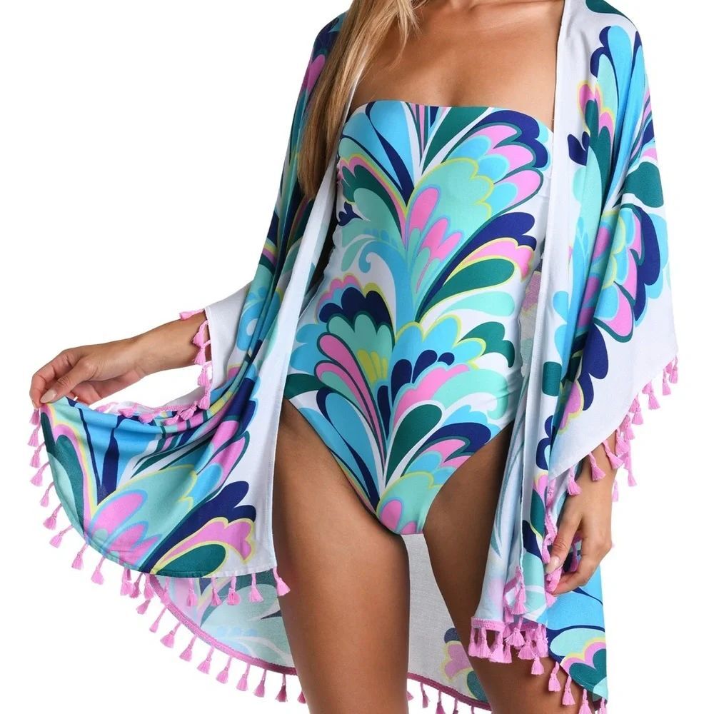 Sunshine 79 Far Out Feathers Open Front Kimono